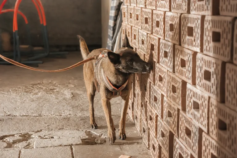 Hond bij de geurmuur